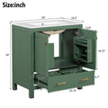 30 Inch Green Bathroom Vanity With Single Sink, Combination Under Counter Sink, Bathroom Storage Cabinet With 2 Doors And A Drawer, Soft Closure, Multifunctional Storage, Solid Wood Frame Green Bathroom Solid Wood Mdf