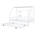 Twin Size Metal House Bed With Trundle, White Twin White Metal