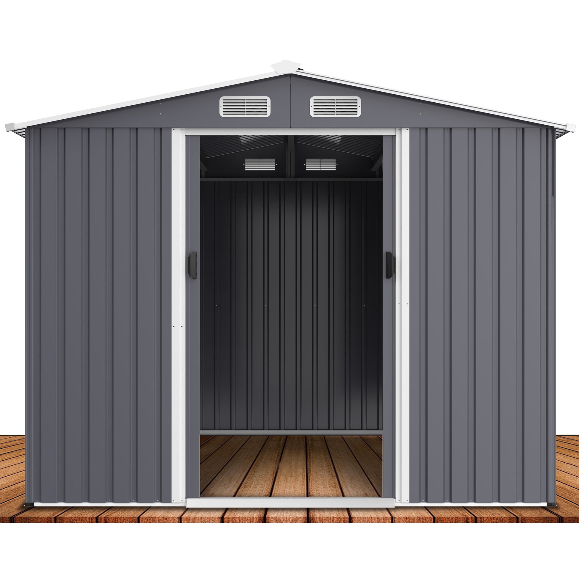 Outdoor Storage Shed 8 X 12 Ft Large Metal Tool Sheds, Heavy Duty Storage House With Sliding Doors With Air Vent For Backyard Patio Lawn To Store Bikes, Tools, Lawnmowers Grey Grey Rectangular No