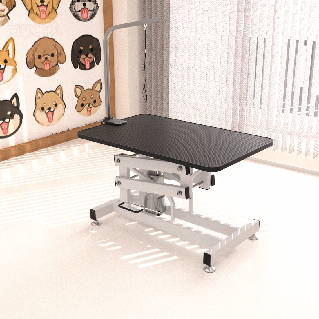 Hydraulic Dog Pet Grooming Table Heavy Duty Big Size Z Lift Pet Grooming Table Black White Carbon Steel