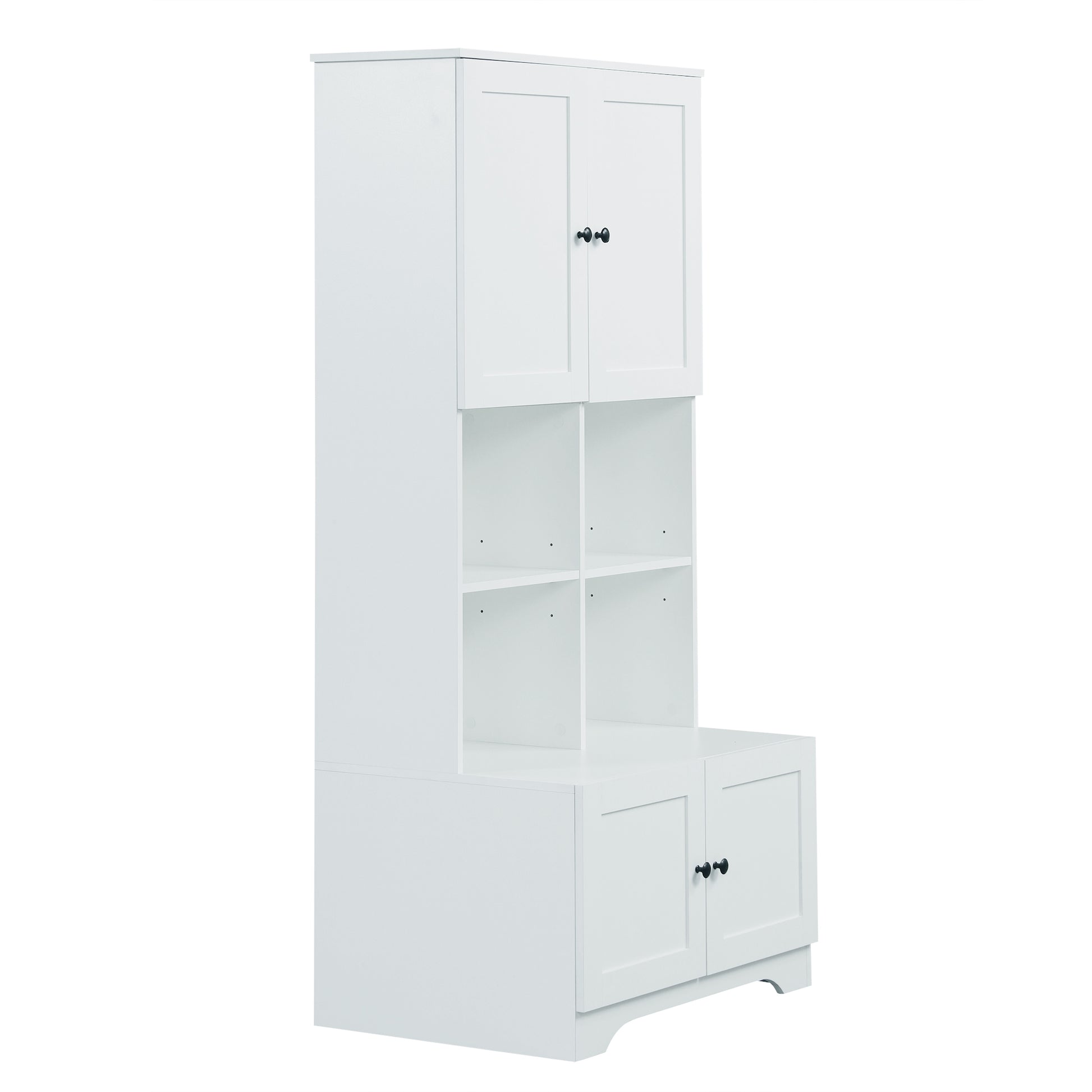 Tall And Wide Bathroom Floor Storage Cabinet, Bathroom Storage Unit, Freestanding Cabinet With 4 Doors, Adjustable Shelves, Open Multi Layer Shelves, White White Mdf