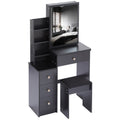 Small Size Left Bedside Cabinet Vanity Table Cushioned Stool, Extra Large Sliding Mirror, Multi Layer, High Capacity Storage Fashionable Dresser, Suitable For Small Space, Epa,Gcc,Ul Certificate