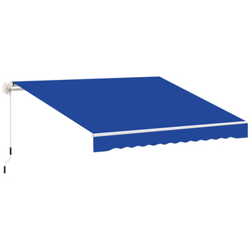 Outsunny 8' X 7' Patio Retractable Awning, Manual Exterior Sun Shade Deck Window Cover, Blue Blue Aluminum