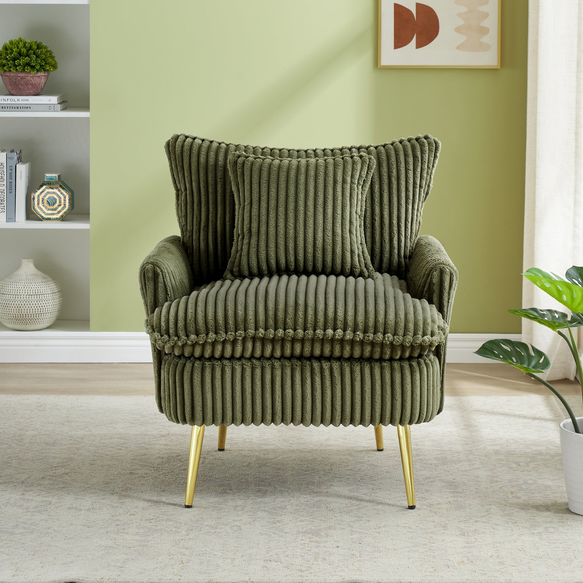 24003 Seat Office, Home, Children'S Use, Princess Chair, Leisure Chair Green Corduroy