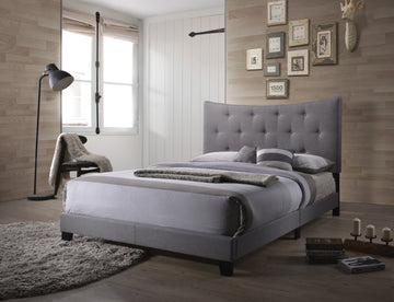 Grey Queen Bed With Tufted Headboard Box Spring Required Queen Grey Wood Bedroom Panel Wood Fabric