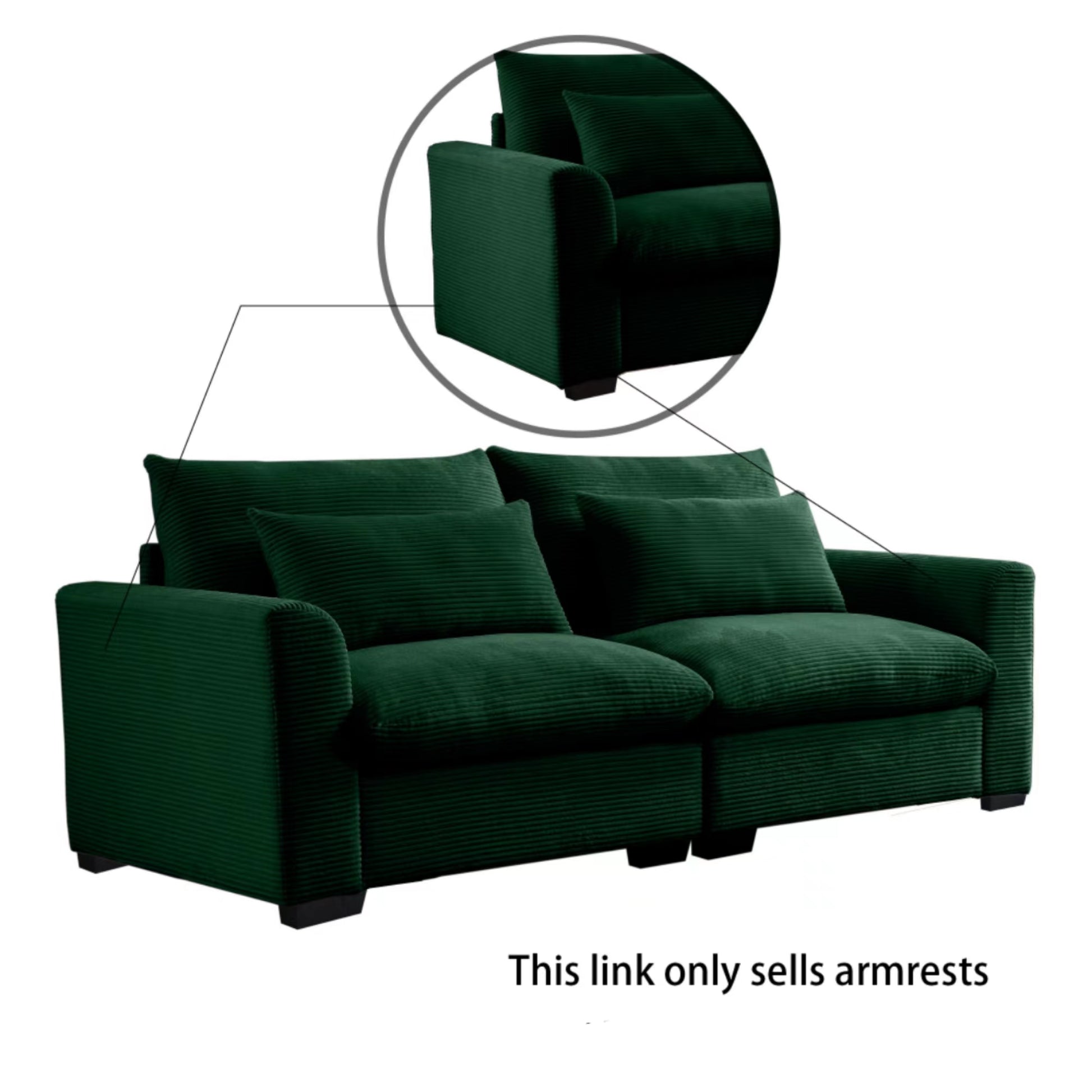 Corduroy Sofa Armrests For 2 Seater Sofa, 3 Seater Sofa And 4 Seater Sofa, Green Corduroy Green Corduroy 1 Seat