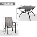 5Pcs Outdoor Dining Set, Square Metal Dining Table And 4 Textilene Dining Chairs, With 1.57
