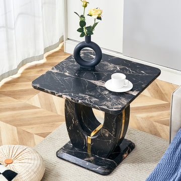 Modern Minimalist Black Marble Patterned Mdf Square Coffee Table. Add A Quiet And Cozy Atmosphere To Your Home.Black,Mdf Coffee Table,Density Board Sticker,Side Table. Black Mdf