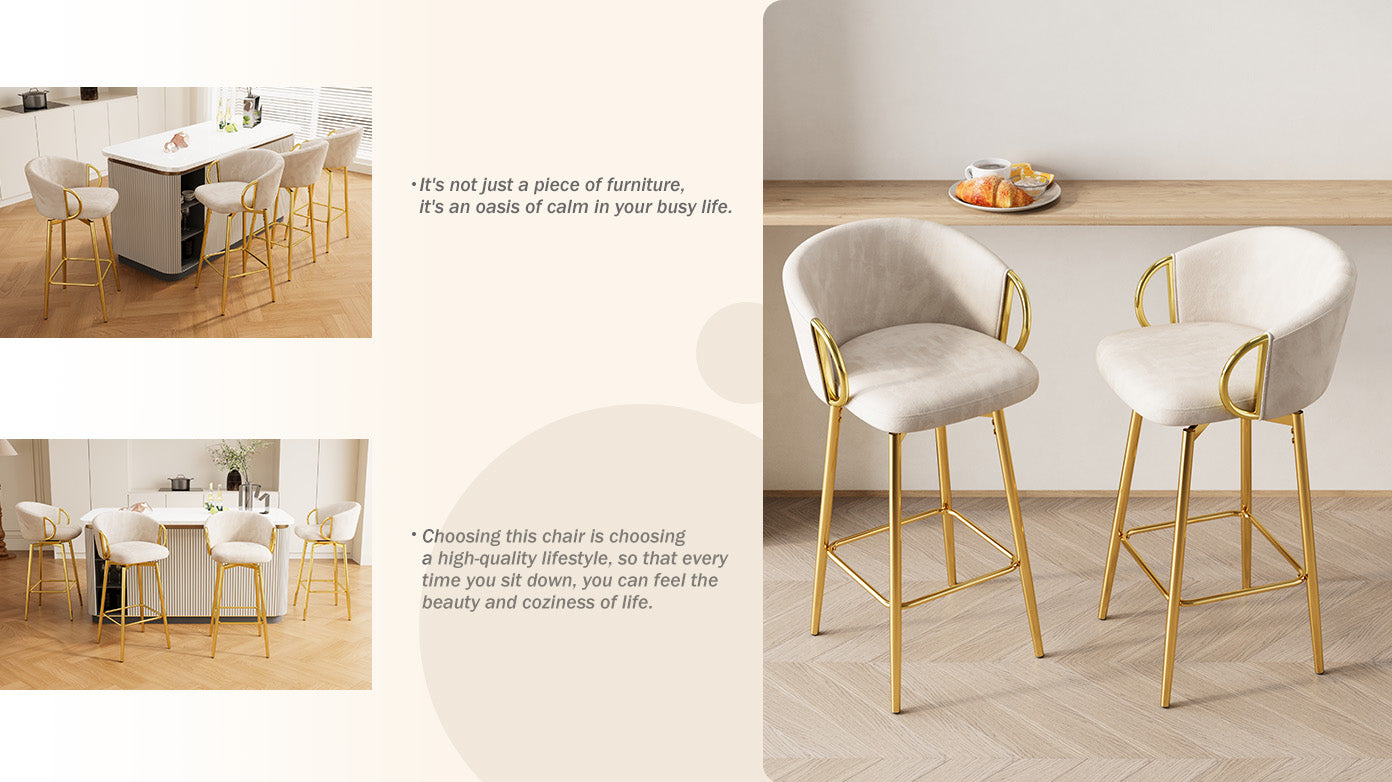 30 Inch Dining Chairs Set Of 2 Modern Style 360 Swivel Bar Chairs With Simple Design, Comfortable High Stools, And Flexible Dining Chairs Suitable For Bars, Restaurants,Velvet Bar Chair Beige Beige