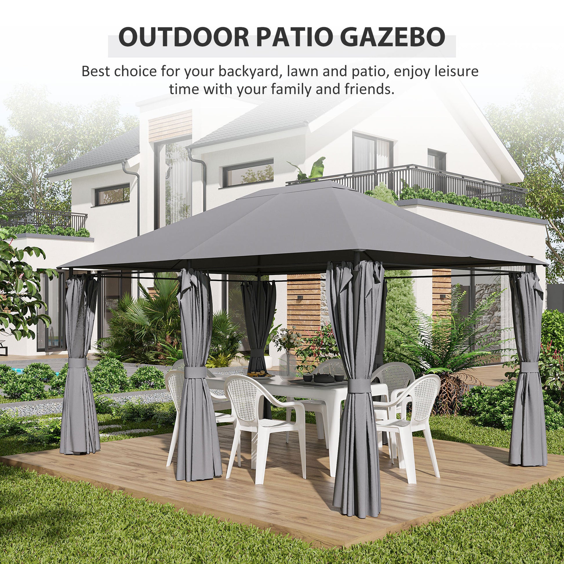 Outsunny 10' X 13' Outdoor Patio Gazebo, Canopy Shelter With 6 Removable Sidewalls & Steel Frame For Garden, Lawn, Backyard & Deck, Gray Grey Polyester