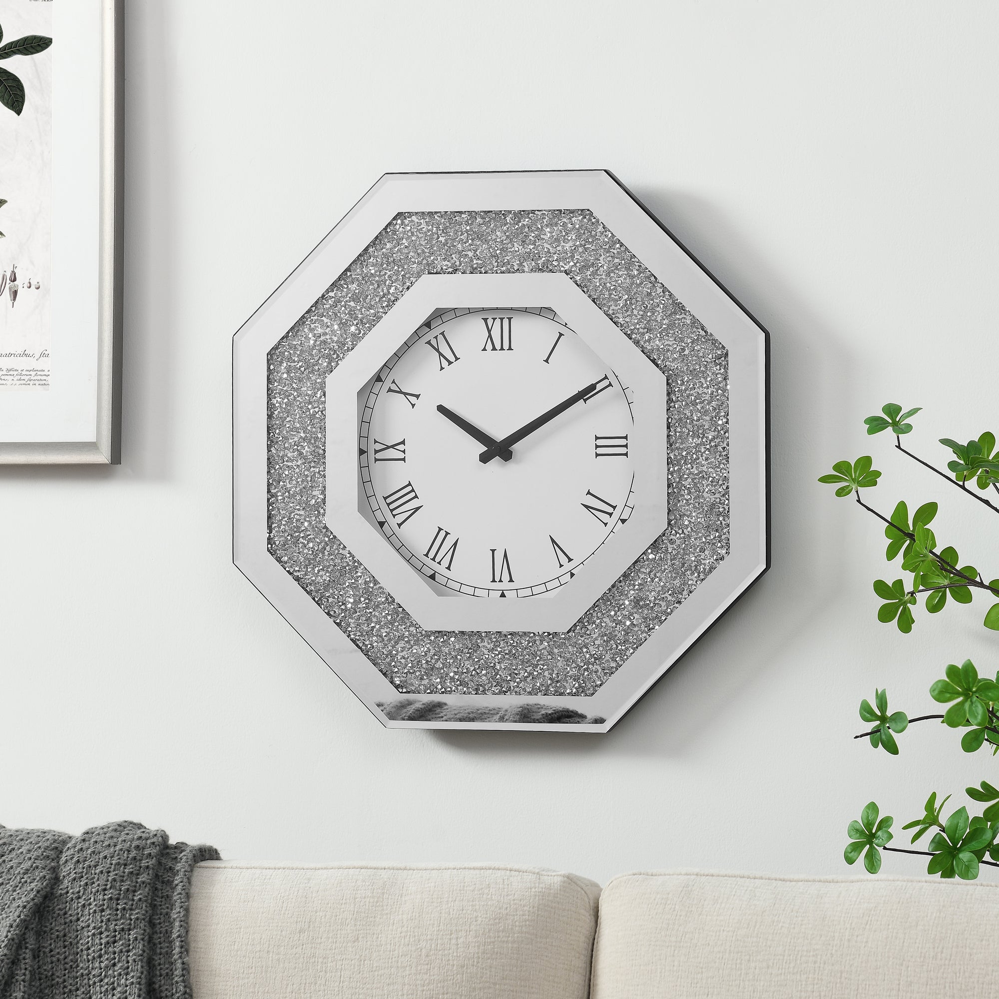 Octagonal Mirror Wall Clocks And Artificial Gemstone Wall Clocks Silver American Design Acrylic Mdf Glass