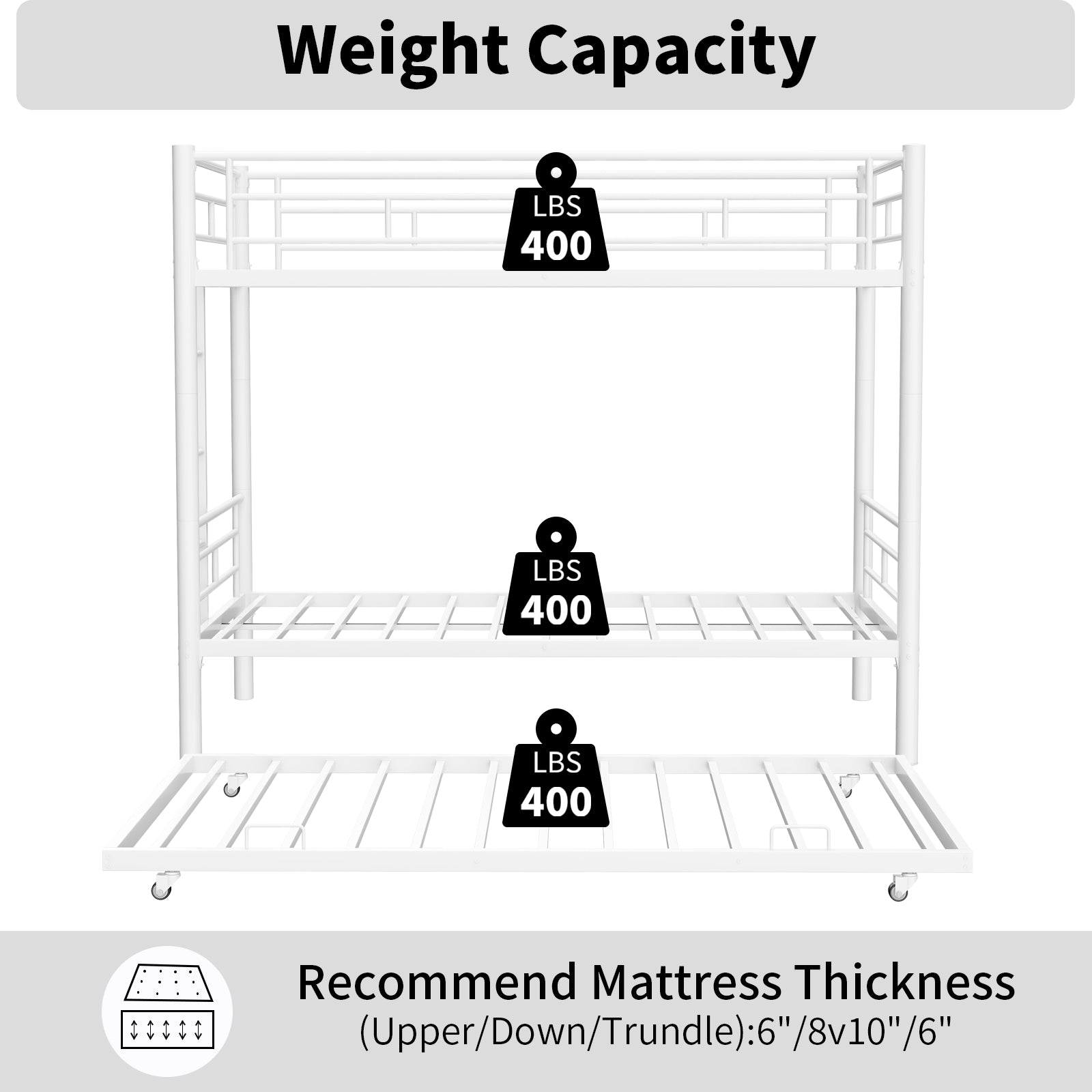 Heavy Duty Sturdy Meta Twin Over Full Bunk Bed L Noise Reduced Safety Guardrail No Box Spring Needed,White Box Spring Not Required Twin White Metal