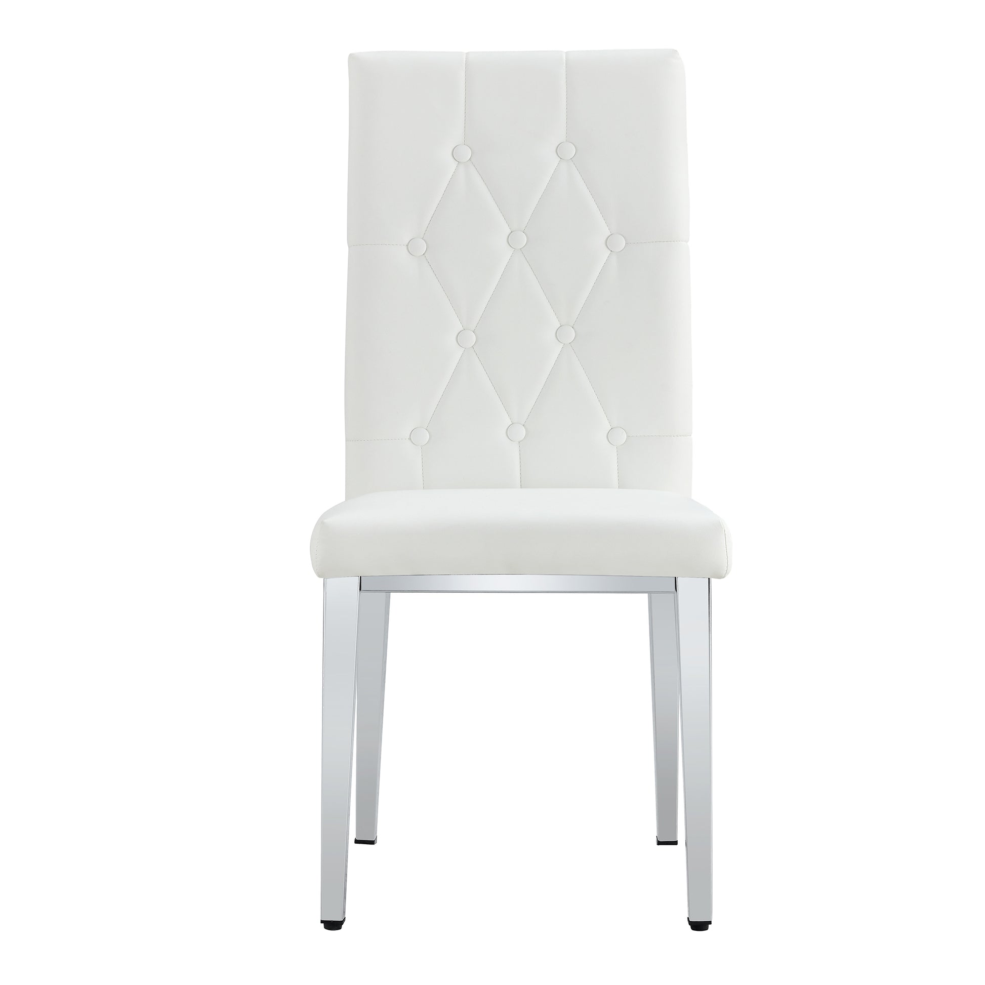 2 Piece Dining Chair Set, Modern Style Kitchen Soft Cushion High Backrest, With Embedded Buttons, Metal Leg Office Chair, Suitable For Restaurants, Offices, And Restaurants. White Pu