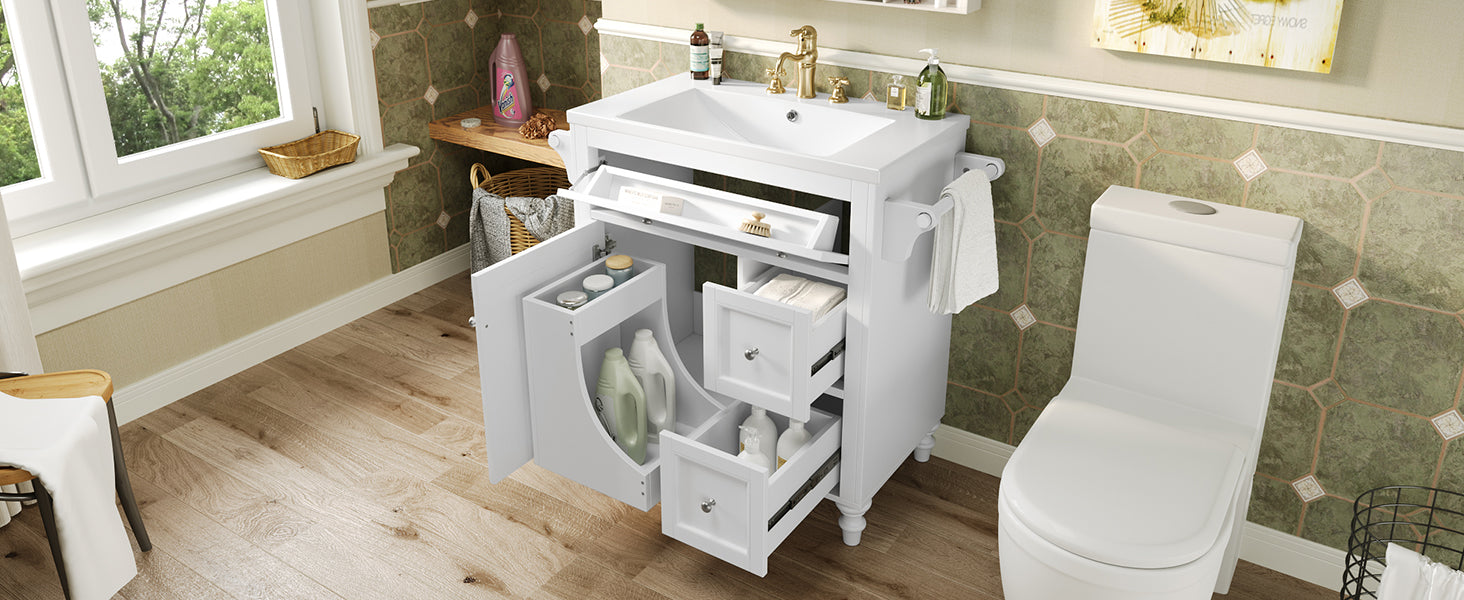 30'' Bathroom Vanity With Top Sink, Modern Bathroom Storage Cabinet With 2 Drawers And A Tip Out Drawer, Single Sink Bathroom Vanity Same As N710S130001K White Bathroom Modern Solid Wood Mdf Resin