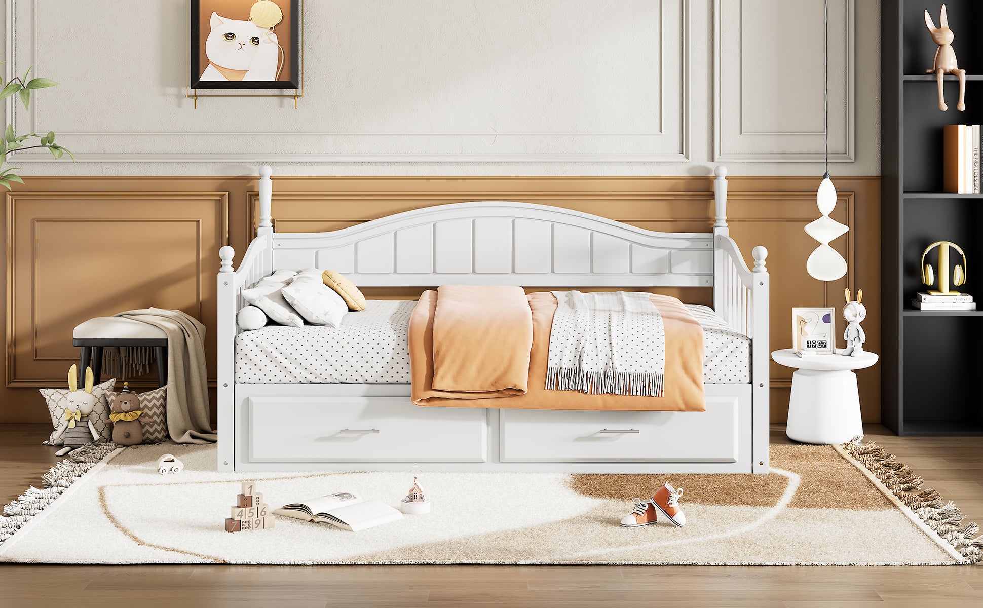 Wooden Twin Size Daybed With Twin Size Trundle, Extendable Daybed With Two Storage Drawers,White Expected Arrival Time:9.12 Twin White Wood