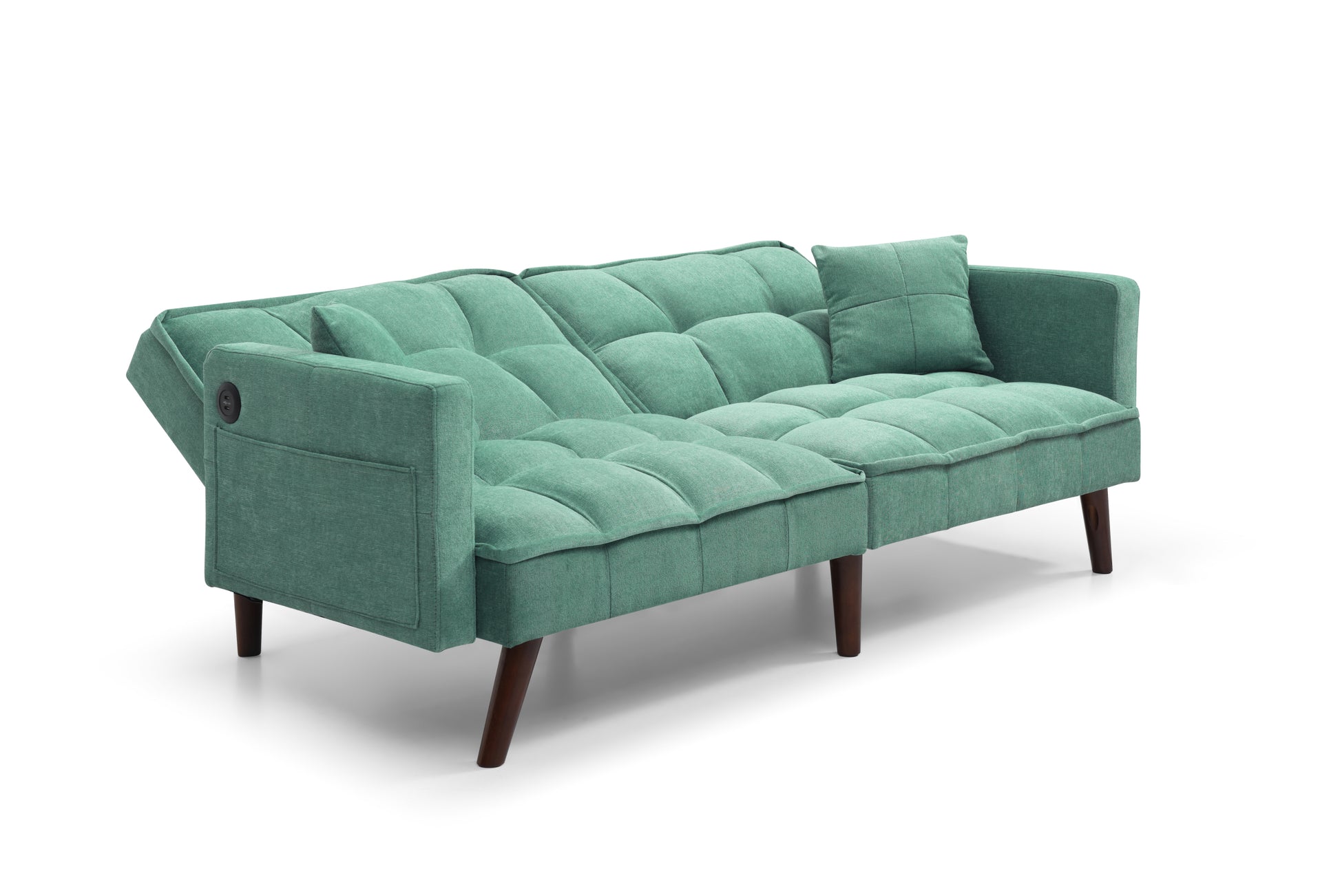 Sofa Bed Sleeper, Large Size, Usb Charging Port, Chenille Fabric Folding Futon Recliner For Living Room Furniture Apartment Bedroom Office Small Spaces, Green Green Brown Wood Primary Living Space Medium Soft Tufted Back Modern Foam Solid Wood 2 Seat