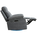 Power Recliner Glider Chair With Bluetooth Speaker 270 Degree Swivel With Led Light Side Arm With Storage Pockets Usb Type C Charging Port Button Control Retractable Footrest Adjustable Backrest Lg Light Grey Linen Power Push Button Metal Primary Living