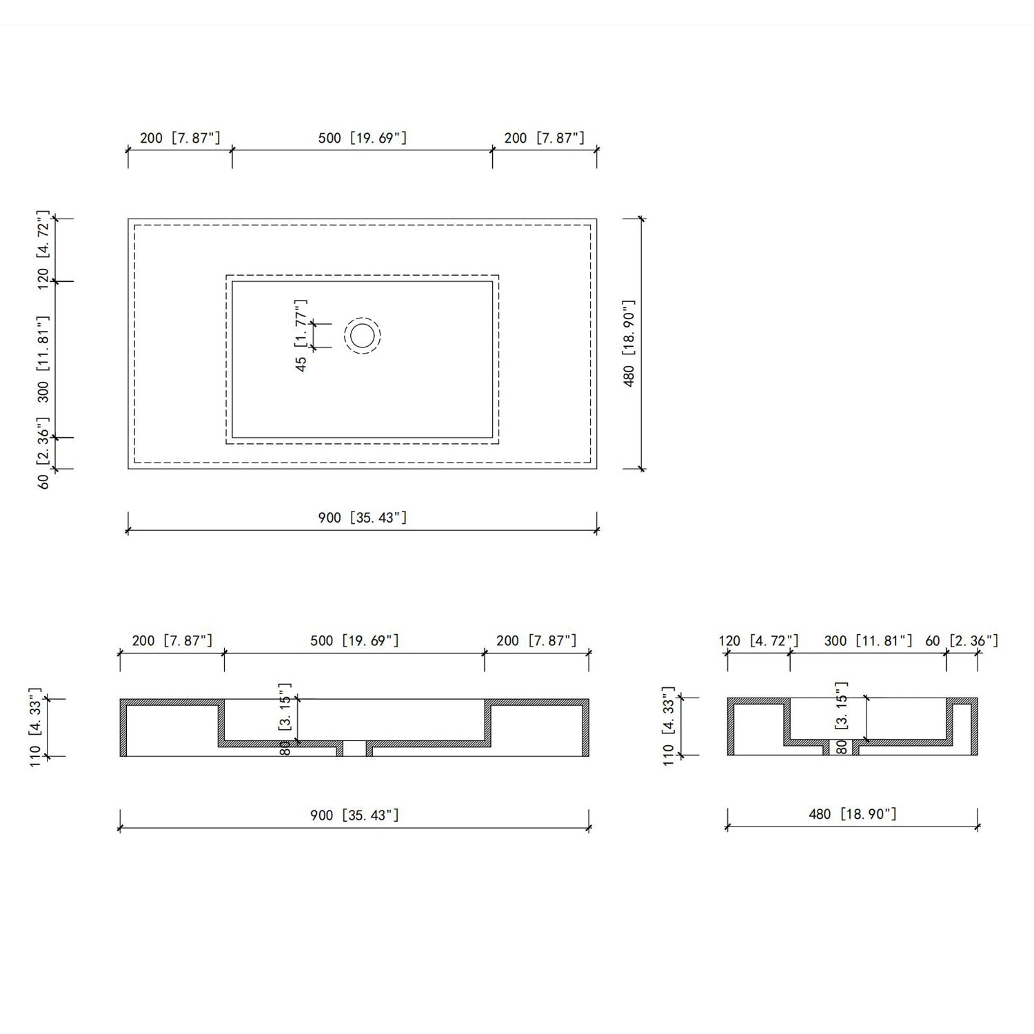 Solid Surface Single Basin White Bathroom Stainless Steel