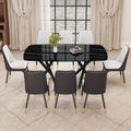 1 Table And 8 Chairs Set.A Rectangular Dining Table With A Imitation Marble Black Table Top And Black Metal Legs.Paired With 8 Chairs With Pu Leather Seat Cushion And Black Metal Legs.F 1538,C 007 Black Glass Metal