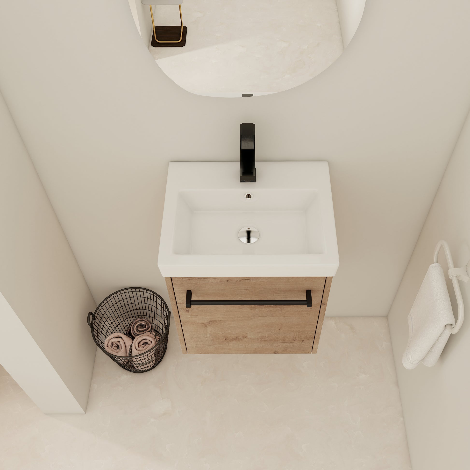 18'' Floating Wall Mounted Bathroom Vanity With Ceramic Sink & Soft Close Cabinet Door, For Small Bathroom Imitative Oak Bathroom Modern Plywood