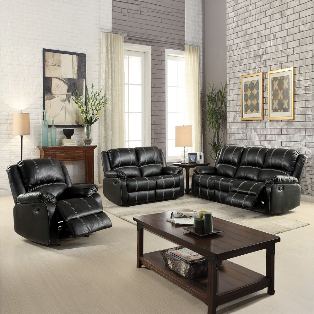 Zuriel Motion Rocker Recliner, Black Synthetic Leather Lv52287 Black Upholstered