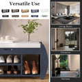 Retro Multifunctional Storage Bench With Cushion And Curved Side Panel For Entrance And Living Room Antique Navy Antique Navy Mdf