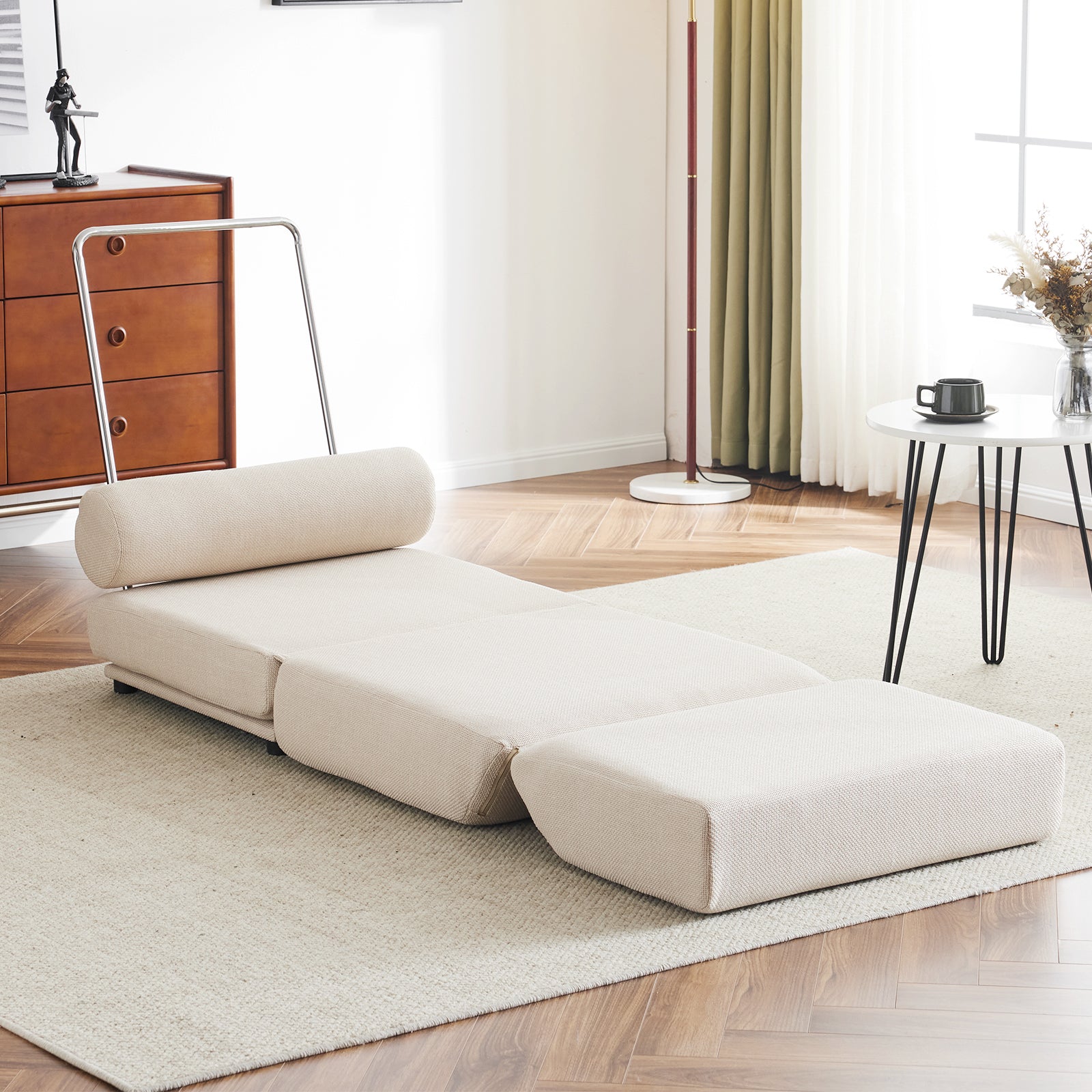 Single Sofa Chair Foldable Single Sofa Bed With Pillow,Portable Foldable Sofa Bed,Leisure Sofa Chair,Easy To Store,Made Ofand Wearable Linen Cream White Cream White Primary Living Space Modern Foam Linen