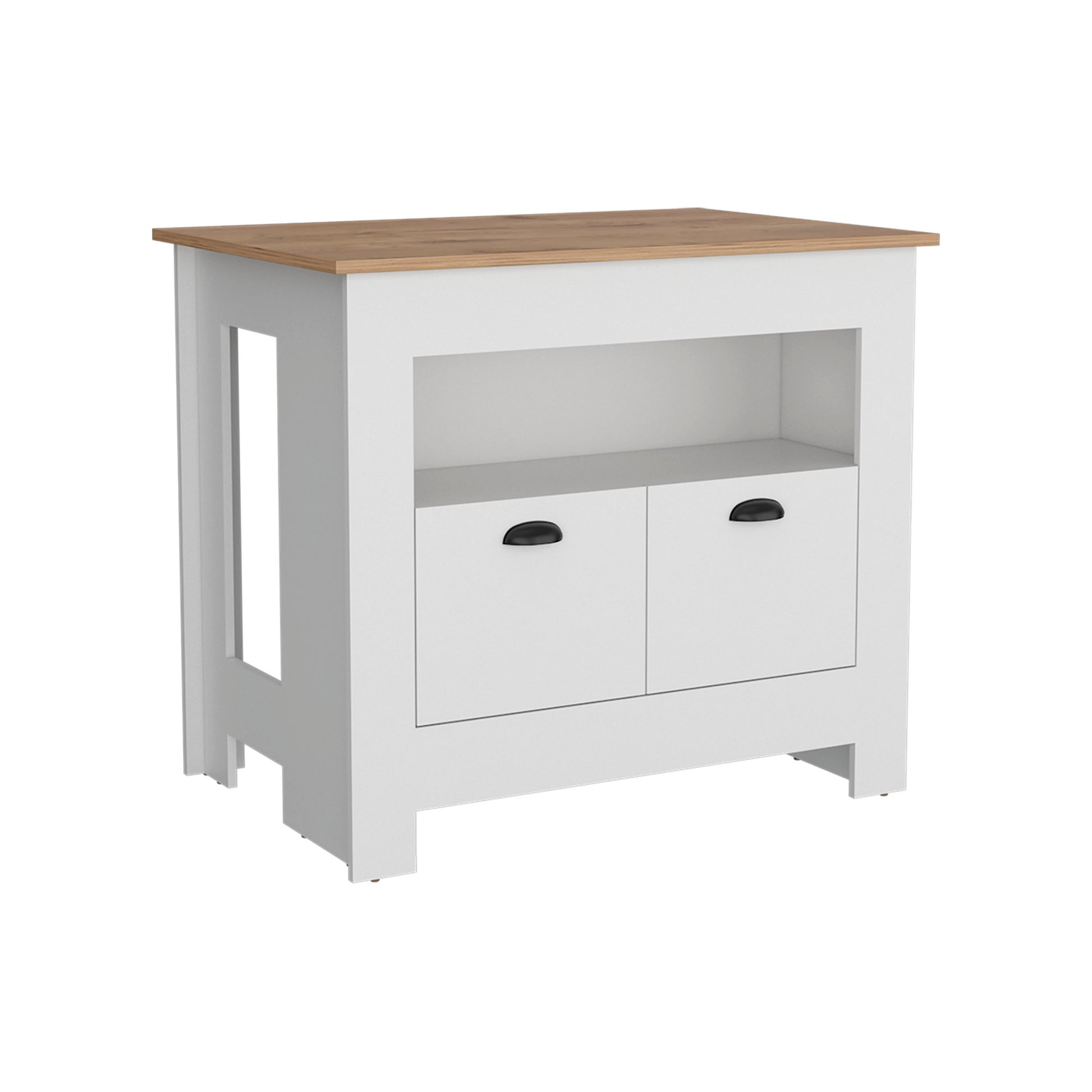 Floyd Kitchen Island 35" Hwhit 2 Doors, 3 Shelves, White Macadamia White Solid Wood Mdf Engineered Wood