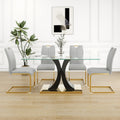 Modern Style Glass Dining Table, Elegant Transparent Design, Solid Support Base, Grey Dining Chair Set, Gold Plated Chair Legs, Suitable For Restaurant Kitchen Use Set Of 5 Grey Gold Seats 4 Mdf Glass