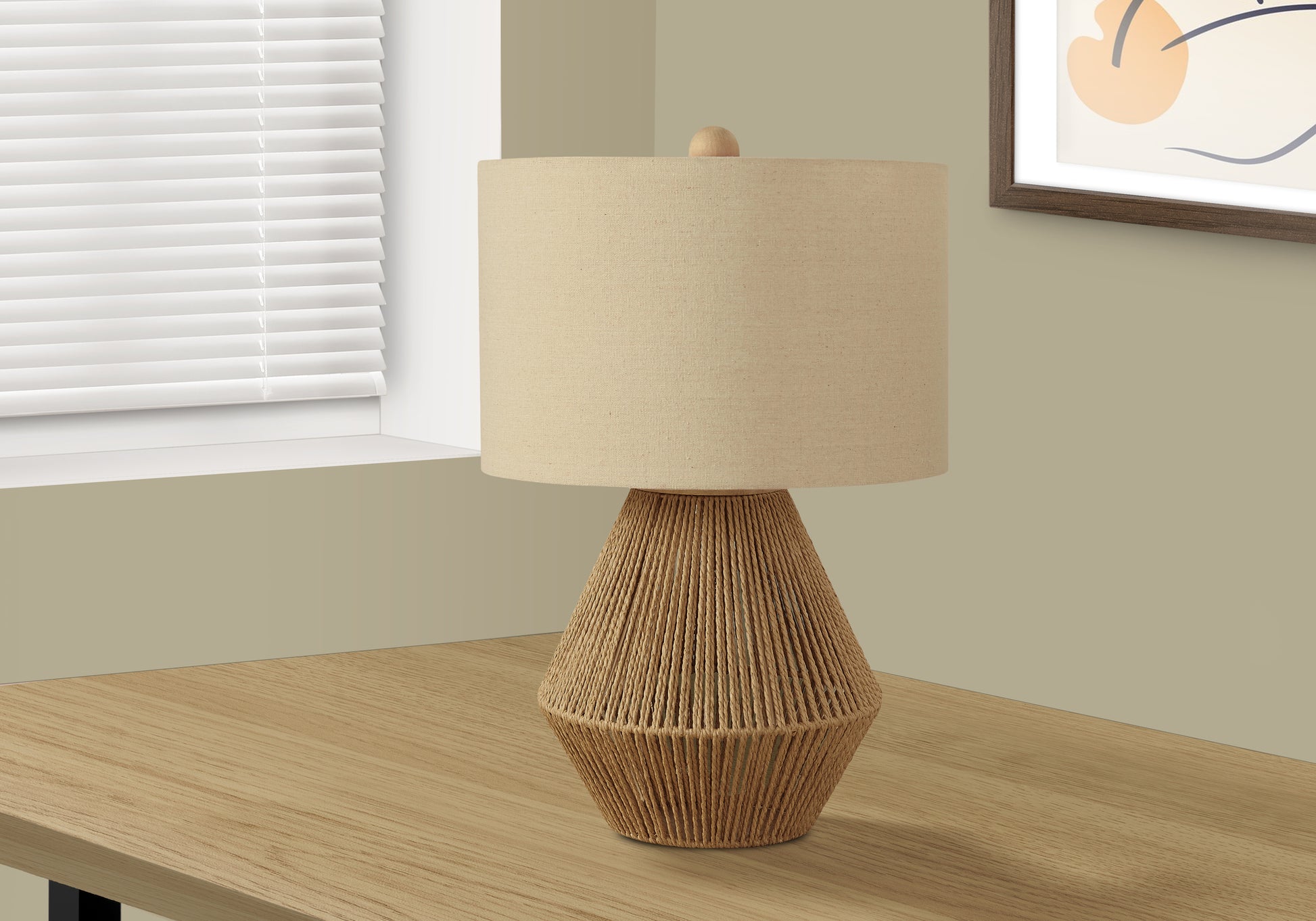 Lighting, 22"H, Table Lamp, Brown Rope, Beige Shade, Transitional Brown Woven Rope