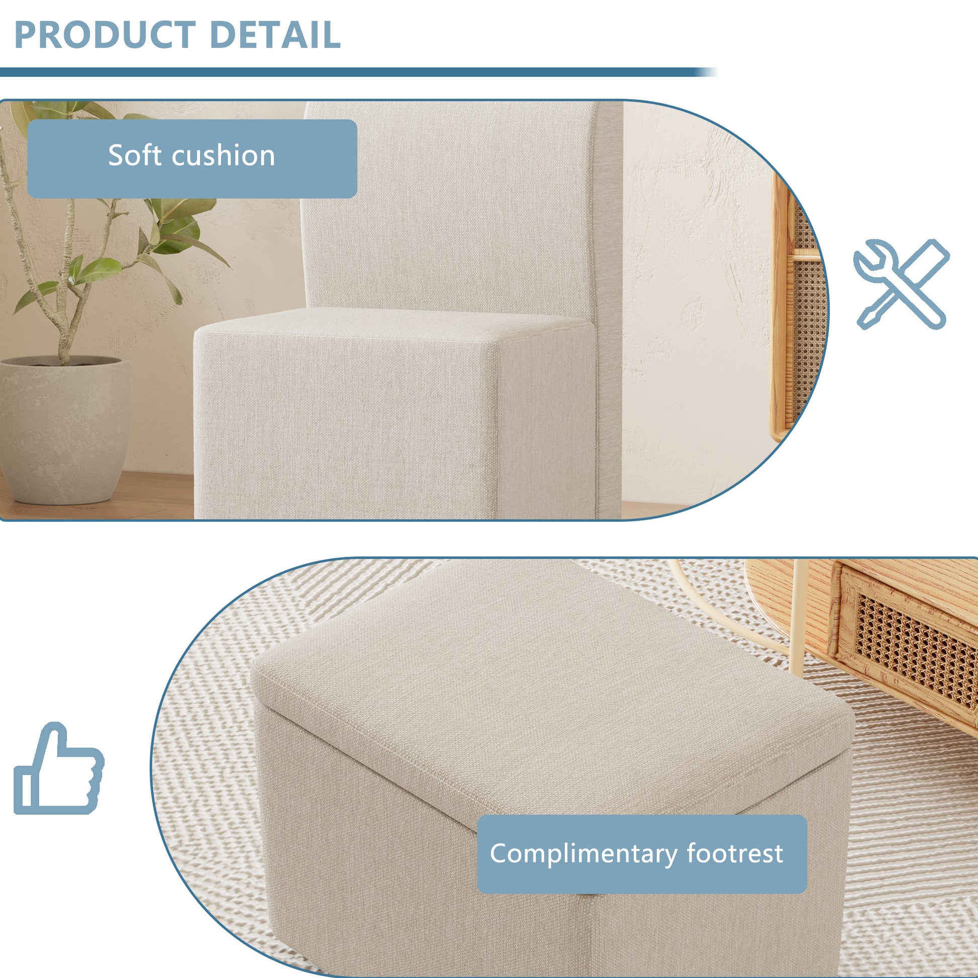 Two Piece Set Of Wheeled Dining Chairs, Modern Rolling Dining Chairs, Footstools With Wheels, Suitable For Bedrooms, Reading Rooms, Living Rooms, Beige Linen Chairs Beige Foam Linen