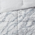 Marble Faux Fur Comforter Set Queen Grey Blue Marble