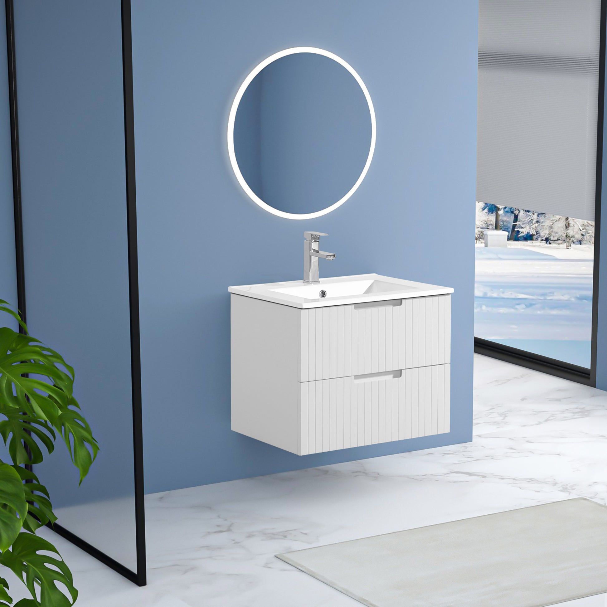 24 Inch Floating Bathroom Vanity With Ceramic Sink, Modern Bath Storage Cabinet Vanity With Drawers Wall Mounted Combo Set For Bathroom, White White Mdf