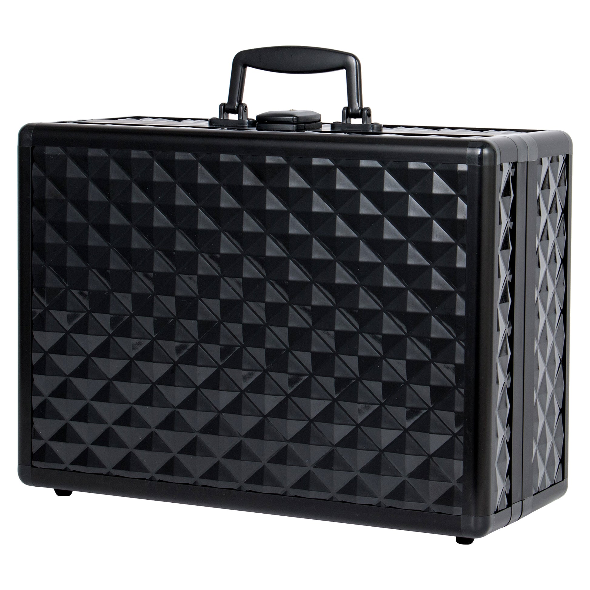 Portable Makeup Case With Led Mirror Travel Makeup Bag Cosmetic Organizer Box With Locks, Brush Holder, Dividers, Rechargeable, Black Black Aluminium Alloy