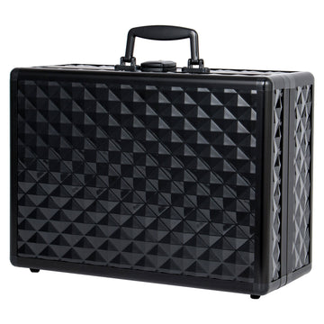 Portable Makeup Case With Led Mirror Travel Makeup Bag Cosmetic Organizer Box With Locks, Brush Holder, Dividers, Rechargeable, Black Black Aluminium Alloy