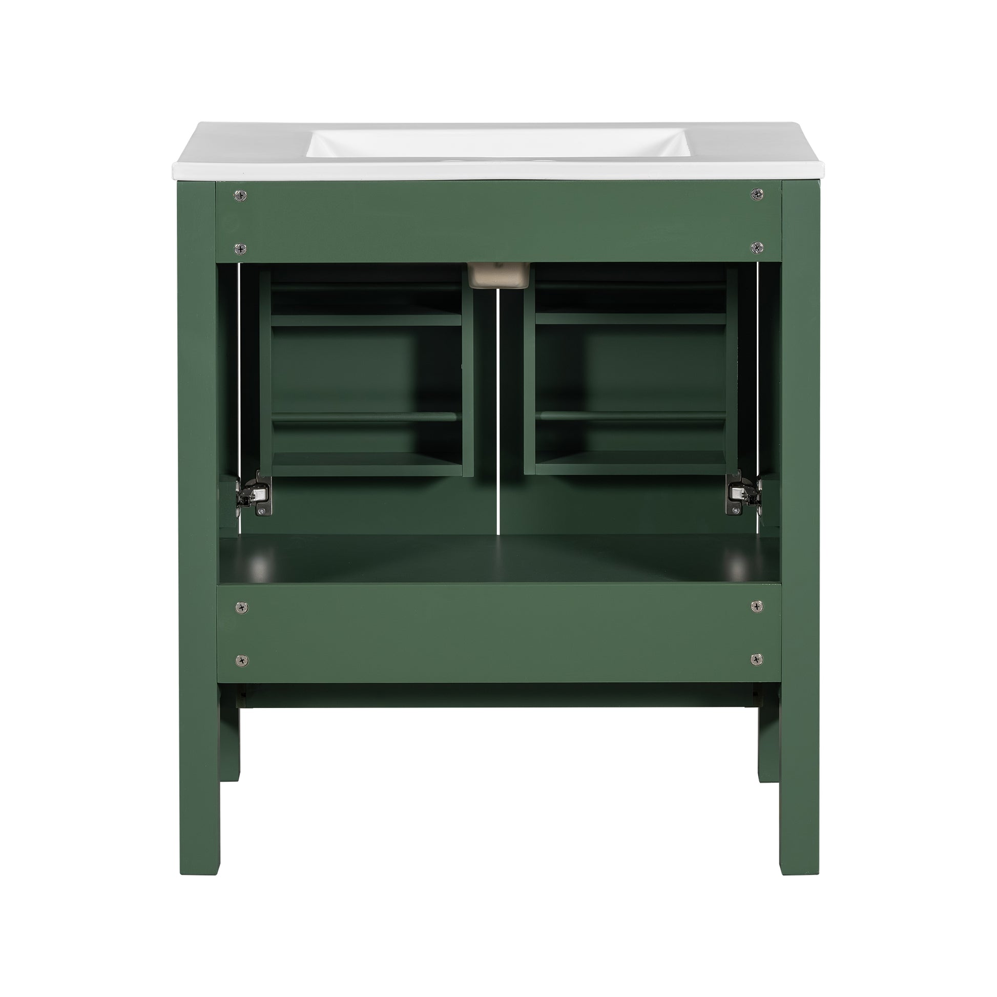 60" Green Bathroom Vanity Set With Double Vanities Separate , Double Ceramic Sinks, Storage Shelf, And Divided Drawers Mirror Not Included Modern Bathroom Solution For Spacious Bathrooms Green