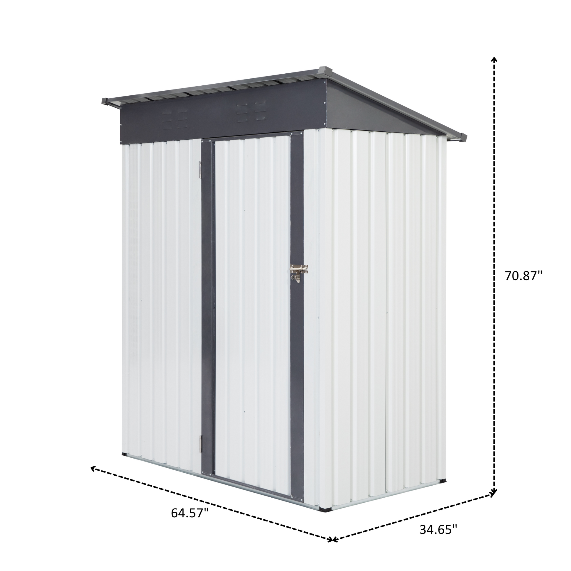 Xwt016 Garden Metal Storage Lifter Shed Gray White 5X3X6Ft Outdoor Storing Tools Rainproof Hinge Door Version Grey Metal