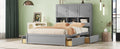 Queen Size Platform Bed With Storage Headboard And 4 Drawers, Gray Box Spring Not Required Queen Gray Wood Bedroom Bed Frame Solid Wood Mdf