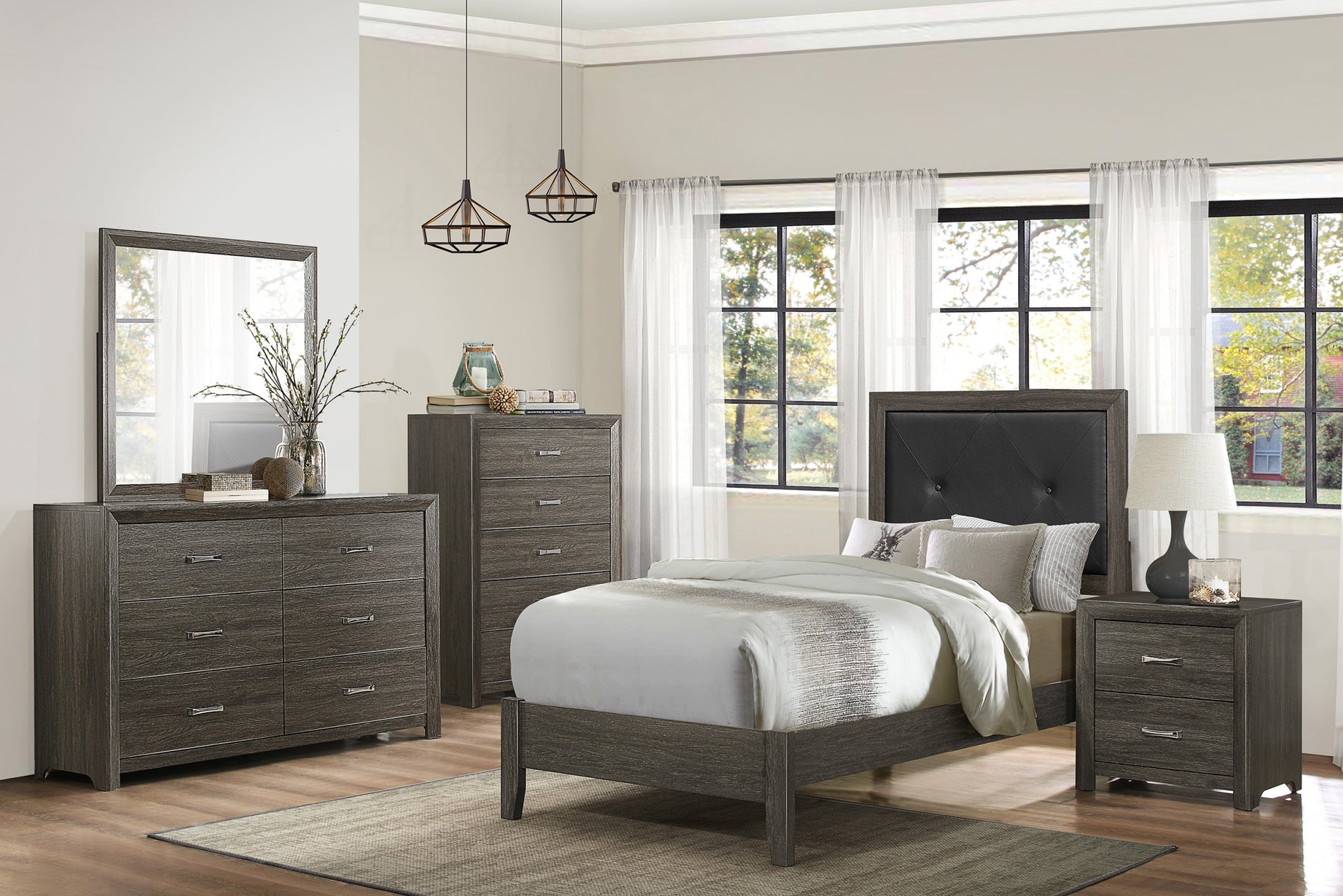 Contemporary Design Dark Gray Finish Twin Size Bed 1Pc Button Tufted Faux Leather Upholstered Headboard Wooden Bedroom Furniture Box Spring Required Twin Dark Gray Wood Bedroom Contemporary Panel Faux Leather Wood