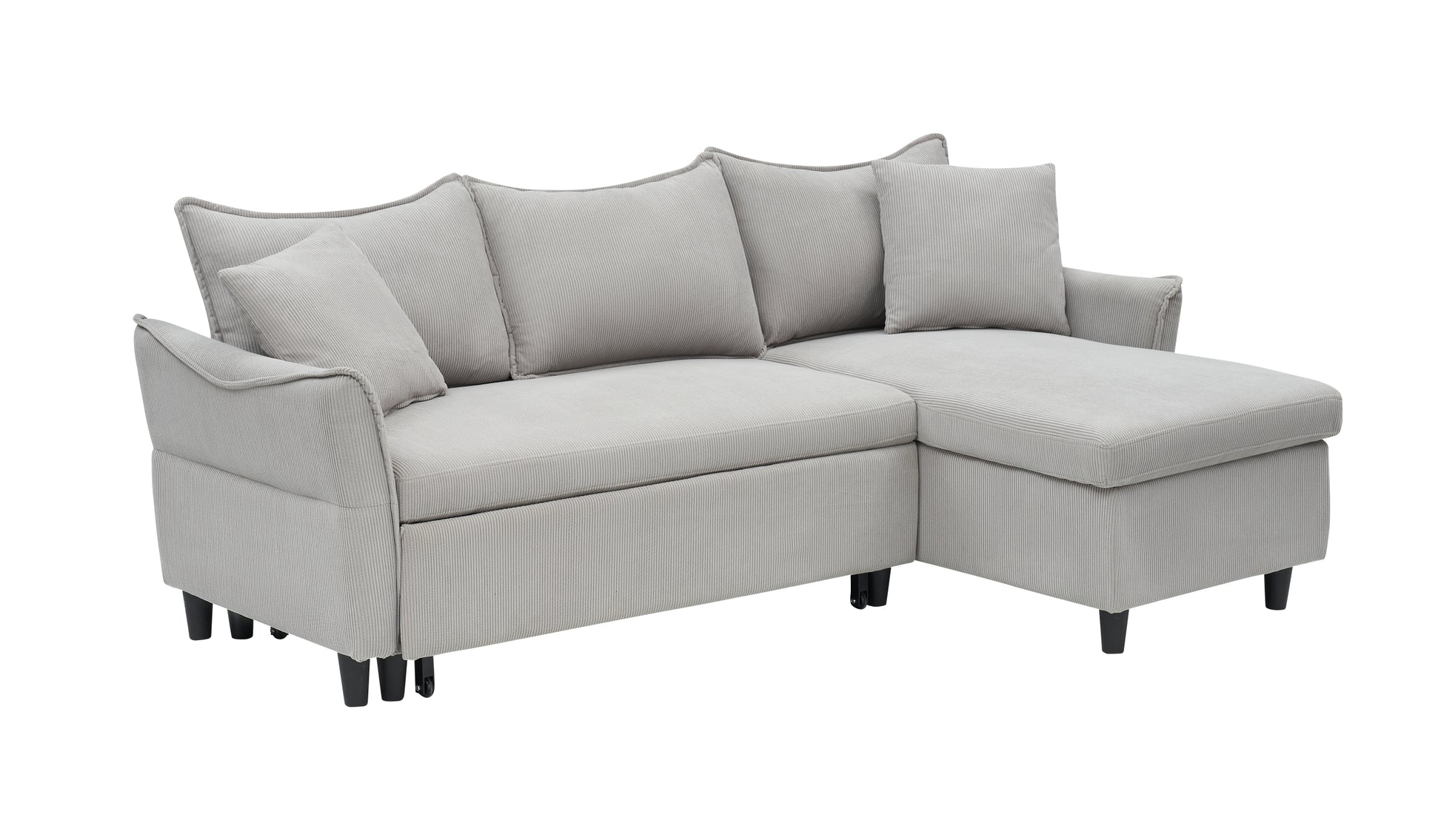 This 80 Inch Gray Corduroy L Shaped Sofa Comes With Two Small Throw Pillows That Can Be Converted Into A Sofa Bed For Storage Gray Corduroy 3 Seat