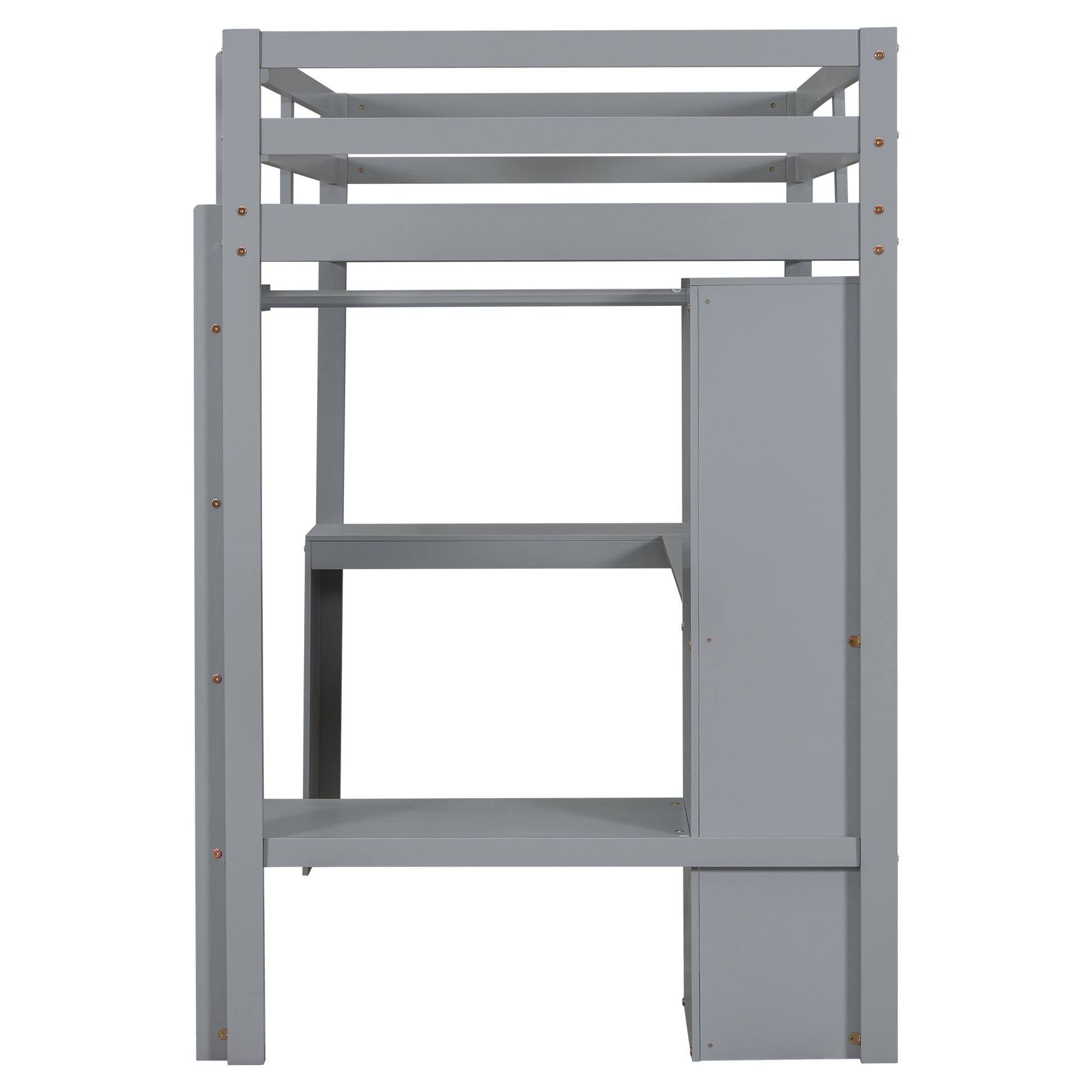 Twin Size Loft Bed With L Shaped Desk, Wardrobe And Storage Shelves, Grey Expected Arrival Time: 8.31 Box Spring Not Required Twin Grey Wood Bedroom Solid Wood Mdf