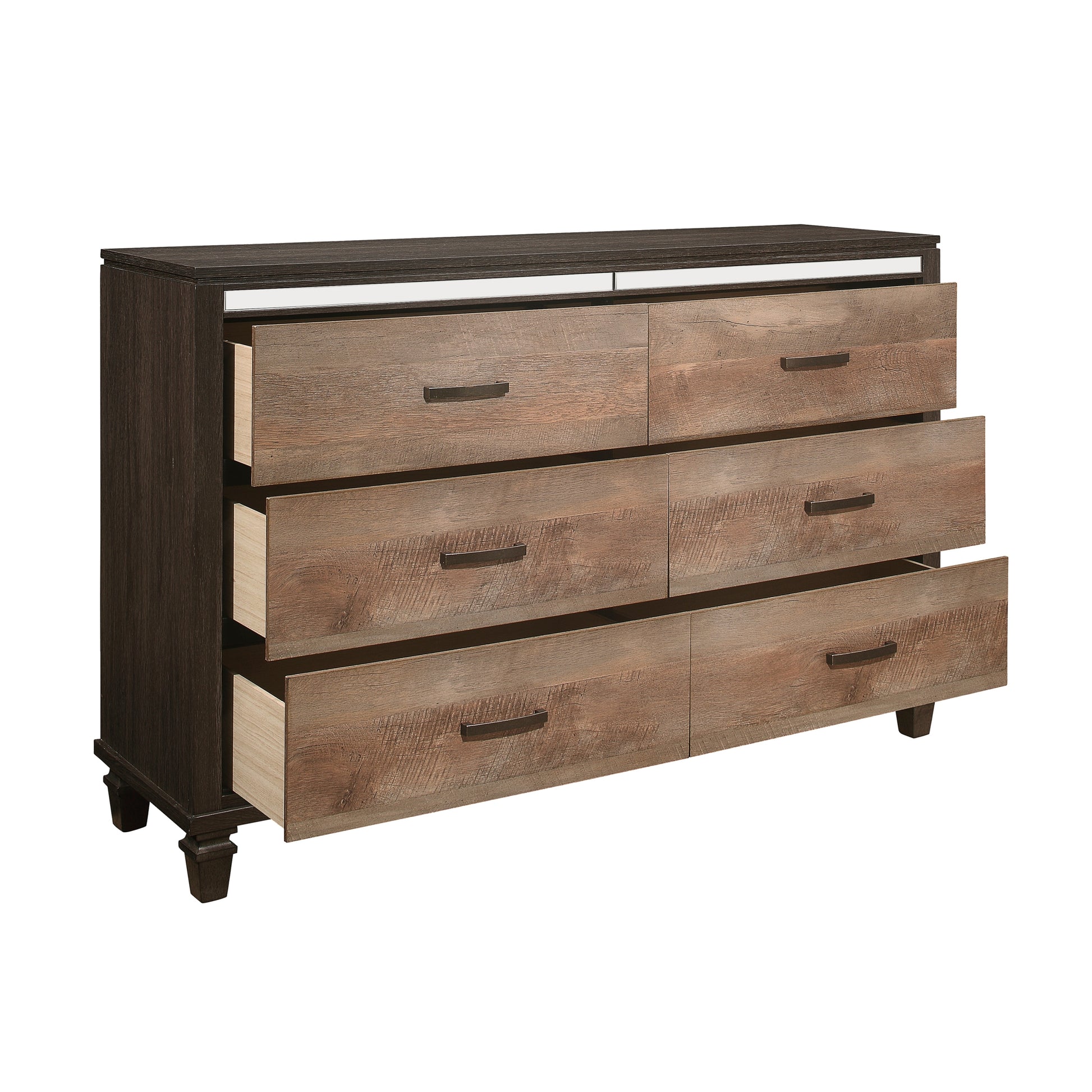 Modern Rustic Style 1Pc Dresser Of 6X Drawers 2 Tone Finish Wooden Bedroom Furniture Brown Bedroom Wood