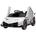 Aosom Lamborghini Veneno Licensed Kids Electric Car With Bluetooth, 12V Ride On Car With Butterfly Doors, Remote Control, Portable Battery, Suspension System, Horn, Songs, Lights, White White Plastic