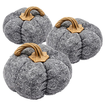 Set Of 3, 8.3X8.3X5.5" Gray Pumpkin, Pumpkin Ornament Decor For Holiday Harvest Festival Fall Festival & Thanksgiving Gray Polyester