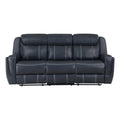 Modern Blue Dual Reclining Sofa With Center Drop Down Cup Holders,Faux Leather Upholstery, Usb Ports Living Room Furniture 1Pc Blue Faux Leather Wood Primary Living Space Modern Plywood,Solid Wood 3 Seat