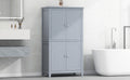 Elegant Bathroom Floor Storage Cabinet, Bathroom Storage Unit, Freestanding Cabinet With 4 Doors, Adjustable Shelves, Adaptable Shelves, Grey Grey Mdf