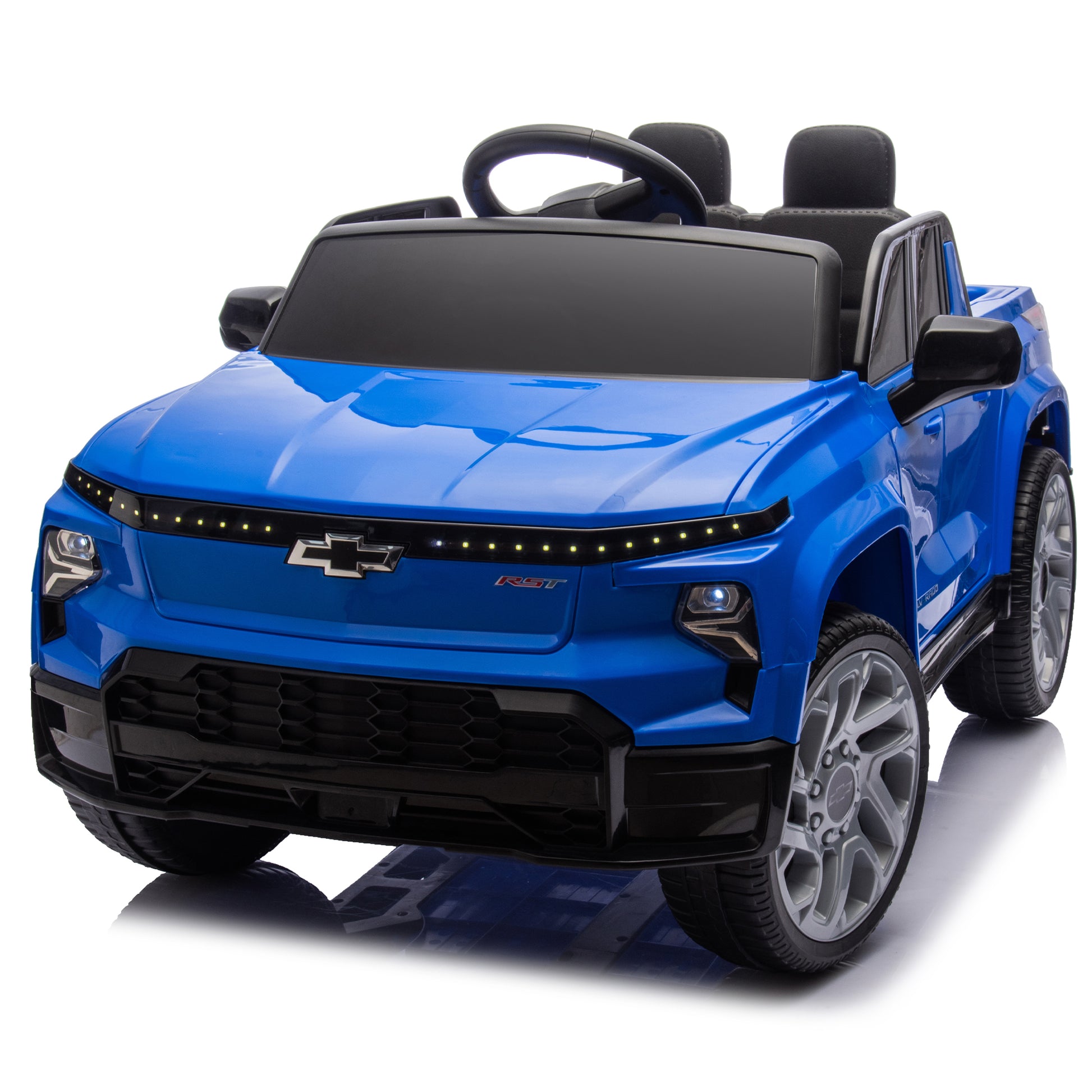 24V Kids Ride On Car W Parents Control,Licensed Chevrolet Silverado,Four Wheel Suspension,Led Lights,Bluetooth,Music,Usb,Mp3,Power Display,Speeds 2.49 3.73Mph For Kids Aged 2 5. Blue 50 99 Lbs