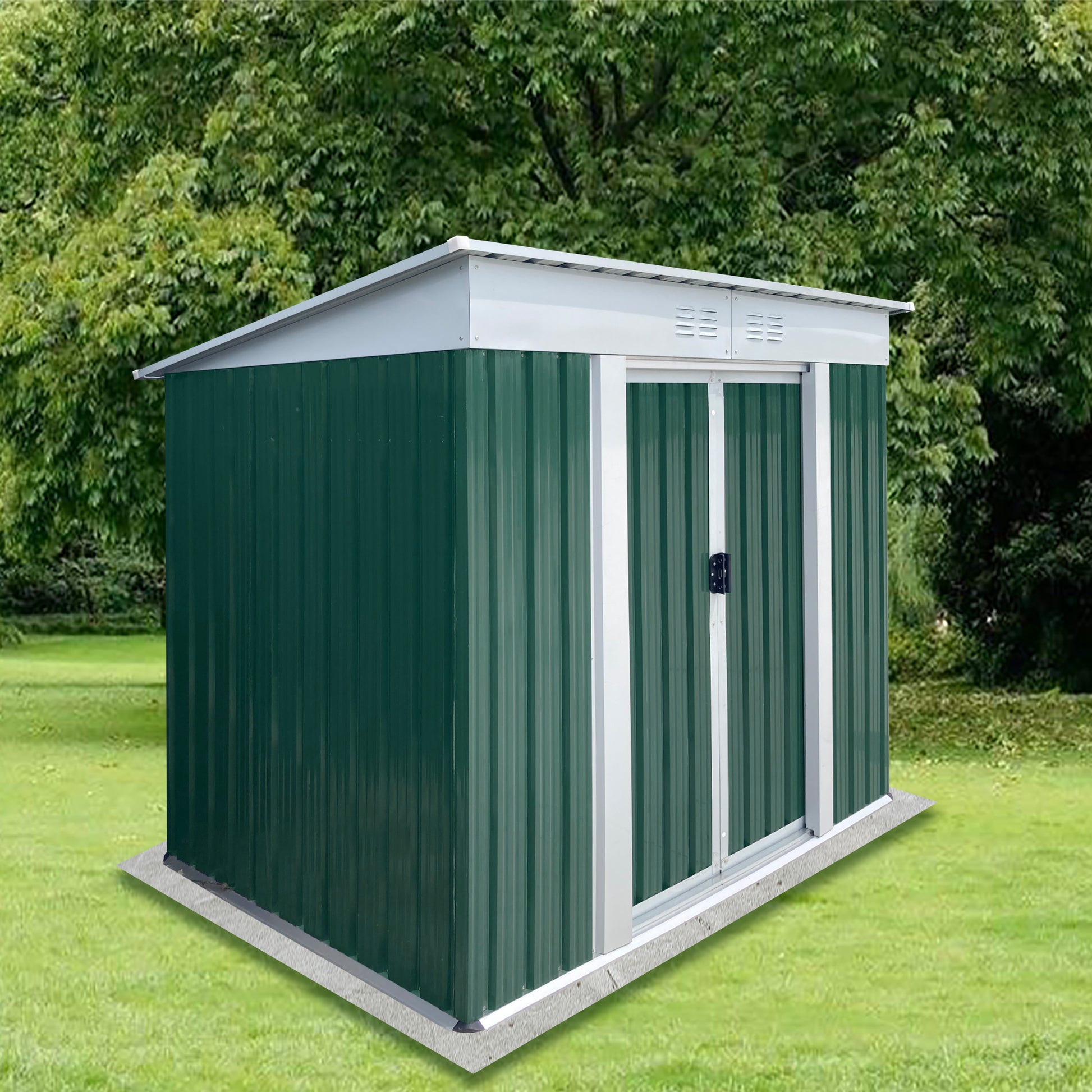 Outdoor Storage Sheds 6Ftx4Ft Pent Roof Green Green Garden & Outdoor Metal