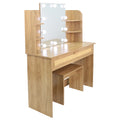 Vanity Desk Set Stool & Dressing Table With Led Lighting Mirror Drawer And Compartments Modern Wood Cosmetic Table Chest Of Drawers Nature Color Natural Wood Particle Board