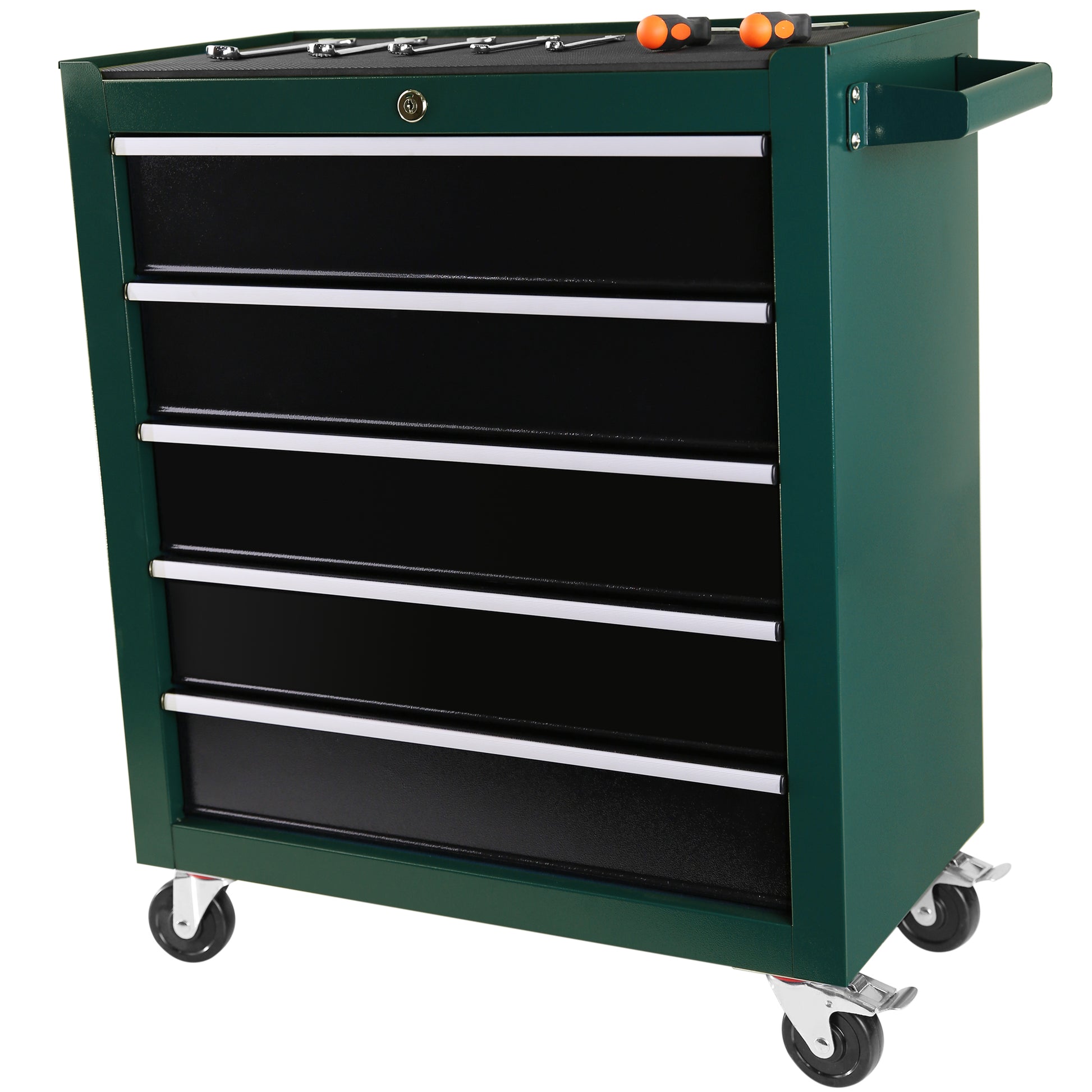 5 Drawers Rolling Tool Chest,Tool Cabinet On Wheels With Keyed Locking Stem And Drawer Liners,Tool Chest With Link Buckle And Can Be Combined To Large Cabinet Set,For Warehouse,Garage Green Steel